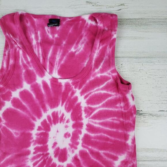 NWOT Point Sportswear Ribbed Tie Dye Pink Fuchsia Spiral Tank Top Size Medium - Picture 4 of 8